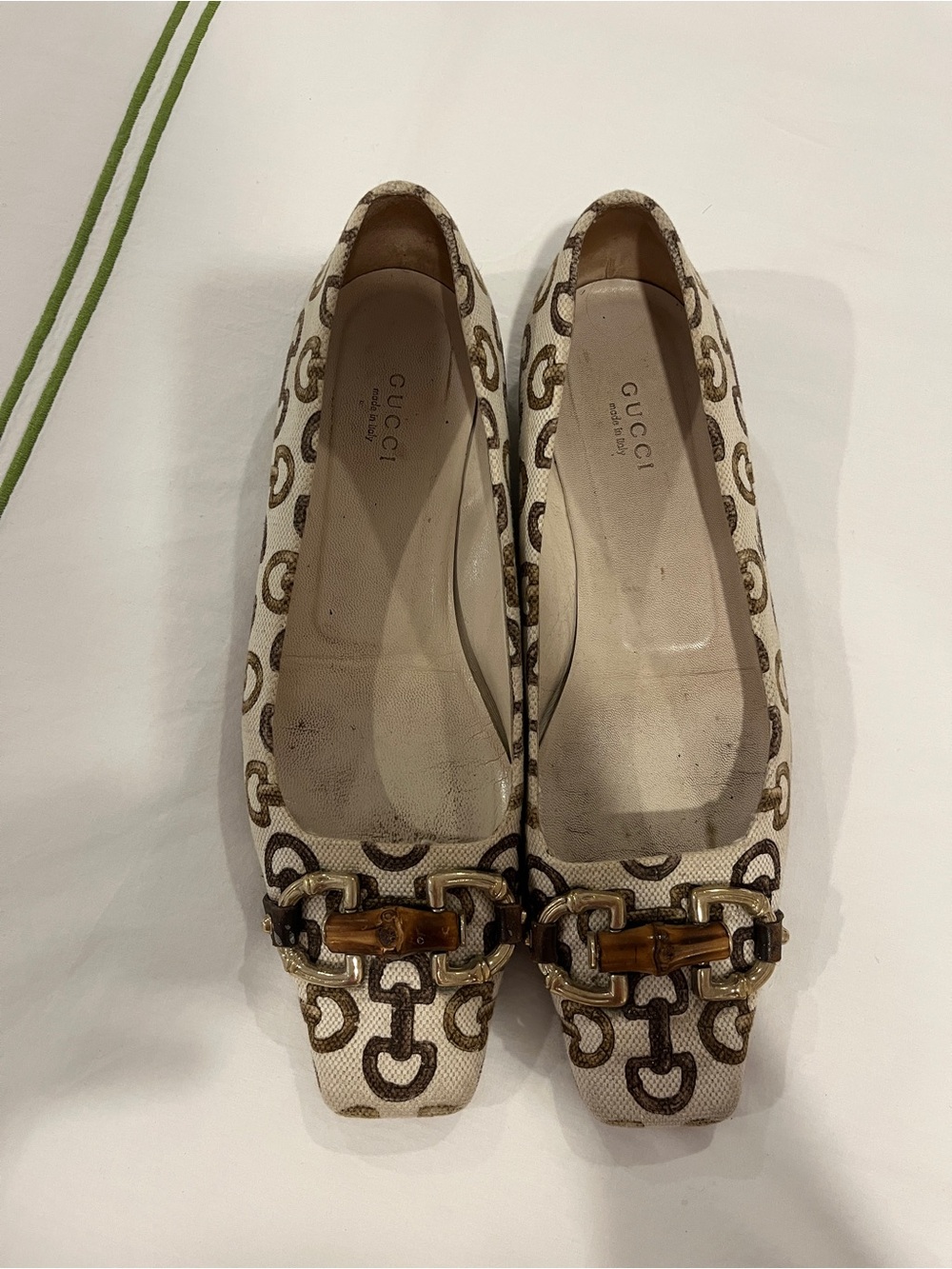 Gucci Beige Monogram Canvas Ballet Flats with Tortoiseshell Horsebit